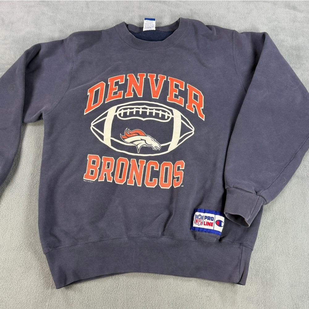 Vintage 1996 Denver Broncos Champion Pro Line Sweatshirt Navy Blue Mens‎ Large